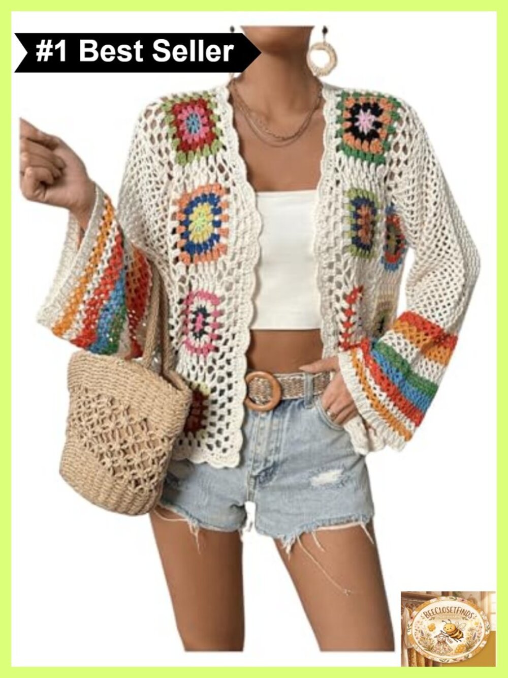 Women's Floral Crochet Open Front Cardigan Loose Knit Sweater